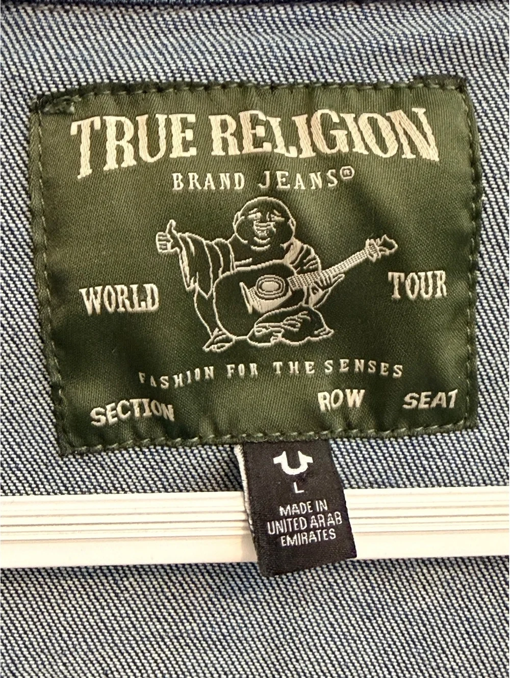 True Religion World Tour Denim Trucker Jacket Men’s L Green Hardware